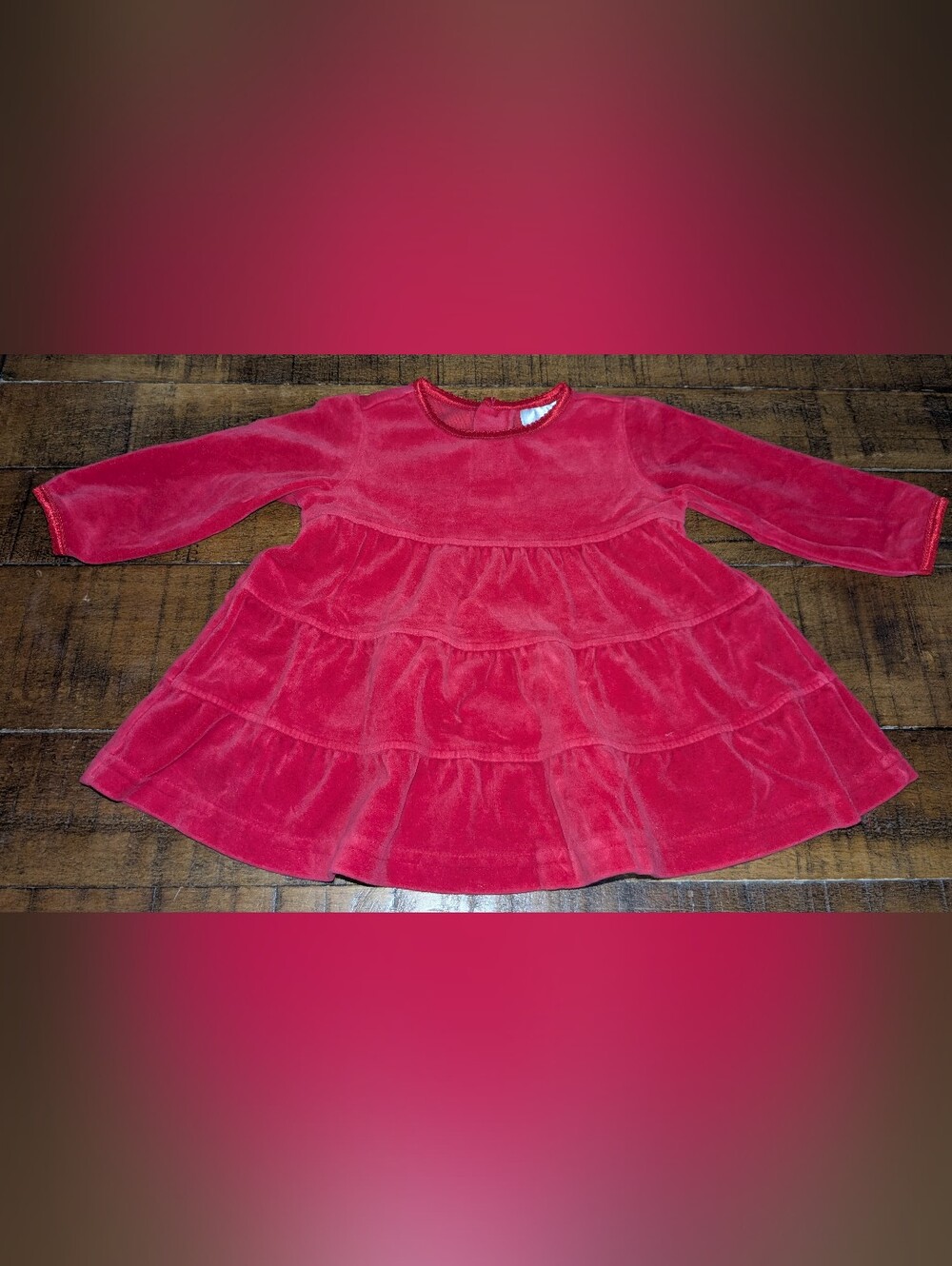 Hanna Andersson Red Velvet Tiered Baby Dress, 60, Excellent Condition